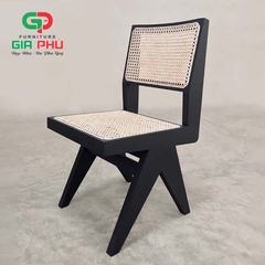 Ghế ăn cafe gỗ mây không tay Leg Pirerre Jeanneret đen black - G32-B