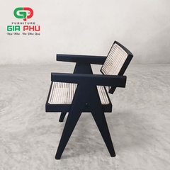 Ghế ăn cafe gỗ mây V Leg Pirerre Jeanneret đen black - G31-B