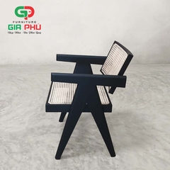 Ghế ăn cafe gỗ mây V Leg Pirerre Jeanneret đen black - G31-B