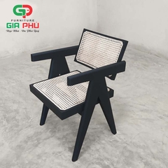 Ghế ăn cafe gỗ mây V Leg Pirerre Jeanneret đen black - G31-B