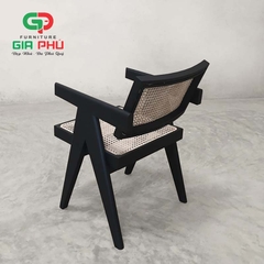 Ghế ăn cafe gỗ mây V Leg Pirerre Jeanneret đen black - G31-B