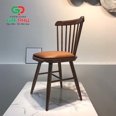 Ghế ăn cafe gỗ tự nhiên Pinnstol gỗ tự nhiên song tiện mặt ngồi nệm - G12 -WN