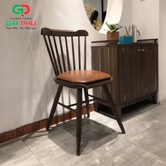 Ghế ăn cafe gỗ tự nhiên Pinnstol gỗ tự nhiên song tiện mặt ngồi nệm - G12 -WN