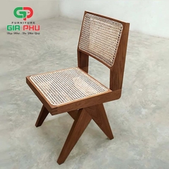 Ghế ăn cafe không tay gỗ mây Leg Prierre Jeanneret nâu Walnut G32-W