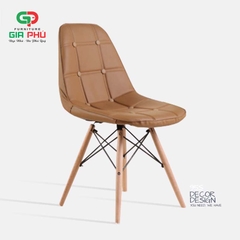 Ghế ăn ghế cafe Eames bọc da cúc chân gỗ - E5