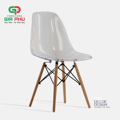 Ghế ăn ghế cafe Eames trong suốt chân gỗ - E7