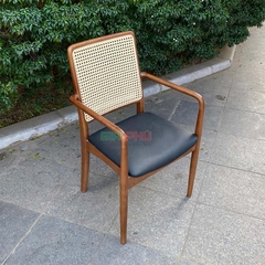 Ghế ăn ghế cafe gỗ tựa lưng mây có tay - G24