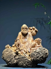 Tượng Ngài Đạt ma ngồi thiền tịnh gỗ nu ngọc am