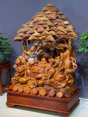 Tượng di lạc ngồi gốc tùng gỗ hương đẹp