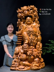 Tượng di lạc vác đào gỗ Ngọc Am đẹp