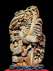 Tượng Gia Đình Gà Gỗ Hoàng đàn đẹp