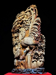 Tượng Gia Đình Gà Gỗ Hoàng đàn đẹp