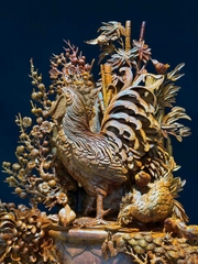 Tượng Gia Đình Gà Gỗ Nu Ngọc Am đẹp