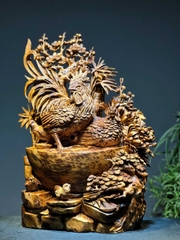 Tượng Gia Đình Gà Gỗ Nu Ngọc Am Đẹp