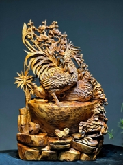 Tượng Gia Đình Gà Gỗ Nu Ngọc Am Đẹp