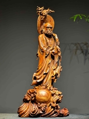 Tượng Ngài Đạt Ma khất thực gỗ sưa bắc đỏ đẹp