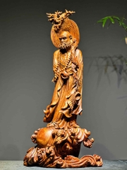 Tượng Ngài Đạt Ma khất thực gỗ sưa bắc đỏ đẹp