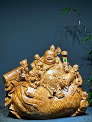 Tượng di lạc ngồi bao tiền vàng gỗ nu ngọc am đẹp