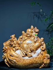 Tượng di lạc ngồi bao tiền vàng gỗ nu ngọc am đẹp