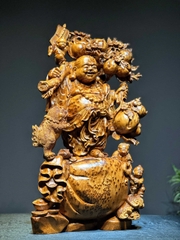 Tượng di lạc  vác đào gỗ nu ngọc am đẹp