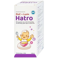 Siro ZinC + Lysin Hatro bổ sung kẽm, tăng sức đề kháng cho cơ thể (120ml)