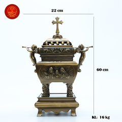 Lư Hương Đồng Vuông - Cao 60 cm