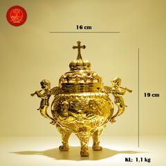 Lư Đốt Trầm Bằng Đồng (Mẫu Tròn) Cao 19cm -  Màu Gold