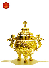 Lư Đốt Trầm Bằng Đồng (Mẫu Tròn) Cao 19cm -  Màu Gold