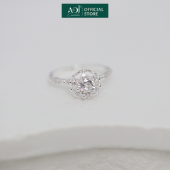 Nhẫn Bạc Nữ ADJ Hoa 6 Cánh Trái Tim Viền Đá Lấp Lánh Viên Chủ Sang Trọng