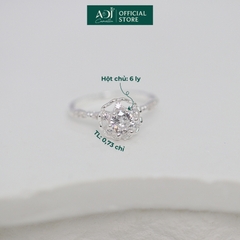 Nhẫn Bạc Nữ ADJ Hoa 6 Cánh Trái Tim Viền Đá Lấp Lánh Viên Chủ Sang Trọng