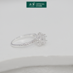Nhẫn Bạc Nữ ADJ Hoa 6 Cánh Trái Tim Viền Đá Lấp Lánh Viên Chủ Sang Trọng