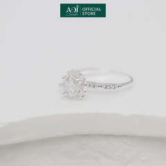 Nhẫn Bạc Nữ ADJ Hoa 6 Cánh Trái Tim Viền Đá Lấp Lánh Viên Chủ Sang Trọng