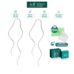 Bông Bạc Tai Nữ ADJ Dáng Dài Thiết Kế Gợn Sóng Đôi Thời Trang