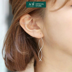 Bông Bạc Tai Nữ ADJ Dáng Dài Thiết Kế Gợn Sóng Đôi Thời Trang