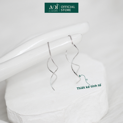 Bông Bạc Tai Nữ ADJ Dáng Dài Thiết Kế Gợn Sóng Đôi Thời Trang