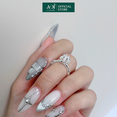 Nhẫn Bạc Nữ ADJ Hoa 6 Cánh Trái Tim Viền Đá Lấp Lánh Viên Chủ Sang Trọng