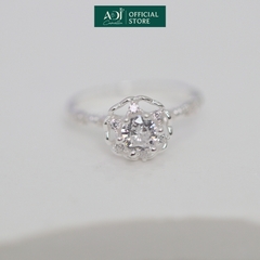 Nhẫn Bạc Nữ ADJ Hoa 6 Cánh Trái Tim Viền Đá Lấp Lánh Viên Chủ Sang Trọng