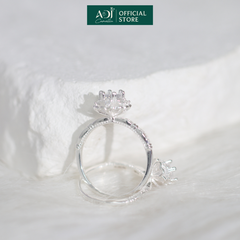 Nhẫn Bạc Nữ ADJ Hoa 6 Cánh Trái Tim Viền Đá Lấp Lánh Viên Chủ Sang Trọng