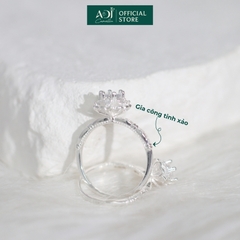 Nhẫn Bạc Nữ ADJ Hoa 6 Cánh Trái Tim Viền Đá Lấp Lánh Viên Chủ Sang Trọng