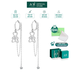 Khuyên Tai Bạc Nữ ADJ Dáng Dài Hình Chú Gấu Dễ Thương Phối Đá CZ