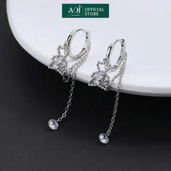 Khuyên Tai Bạc Nữ ADJ Dáng Dài Hình Chú Gấu Dễ Thương Phối Đá CZ