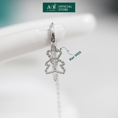 Khuyên Tai Bạc Nữ ADJ Dáng Dài Hình Chú Gấu Dễ Thương Phối Đá CZ