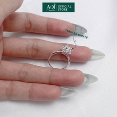 Nhẫn Bạc Nữ ADJ Hoa 6 Cánh Trái Tim Viền Đá Lấp Lánh Viên Chủ Sang Trọng