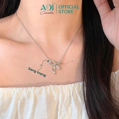 Dây Chuyền Bạc Nữ ADJ Hình Nơ Phối Đá Giọt Nước Lấp Lánh
