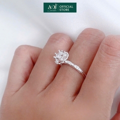 Nhẫn Bạc Nữ ADJ Hoa 6 Cánh Trái Tim Viền Đá Lấp Lánh Viên Chủ Sang Trọng