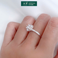 Nhẫn Bạc Nữ ADJ Hoa 6 Cánh Trái Tim Viền Đá Lấp Lánh Viên Chủ Sang Trọng