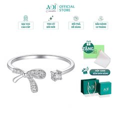 Nhẫn Bạc Nữ ADJ Freesize Nơ Thắt Phối Đá Basic Dễ Phối SN118213AD