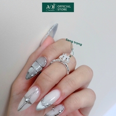 Nhẫn Bạc Nữ ADJ Hoa 6 Cánh Trái Tim Viền Đá Lấp Lánh Viên Chủ Sang Trọng