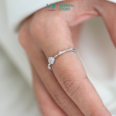 Nhẫn Bạc Nữ ADJ Freesize Hoa 5 Cánh Tròn Đính Đá Nữ Tính SN118210AD