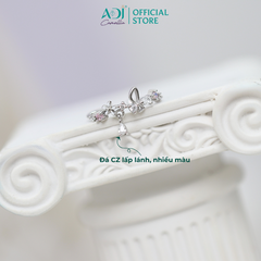 Nhẫn Bạc Nữ ADJ Freesize Flower Garden Hoa Bướm Phối Đá Hồng Nàng Thơ SN118211AD